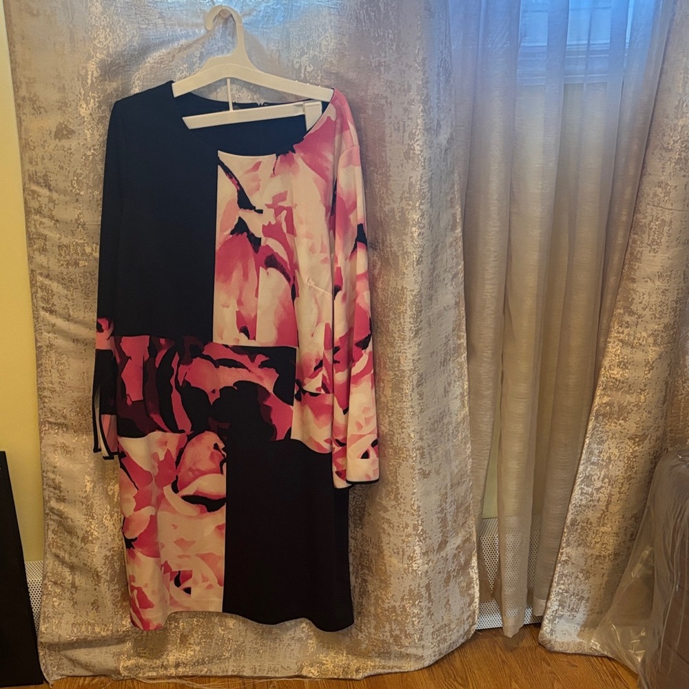 Alfani Vibrant Pink and Black Long Sleeve Dress